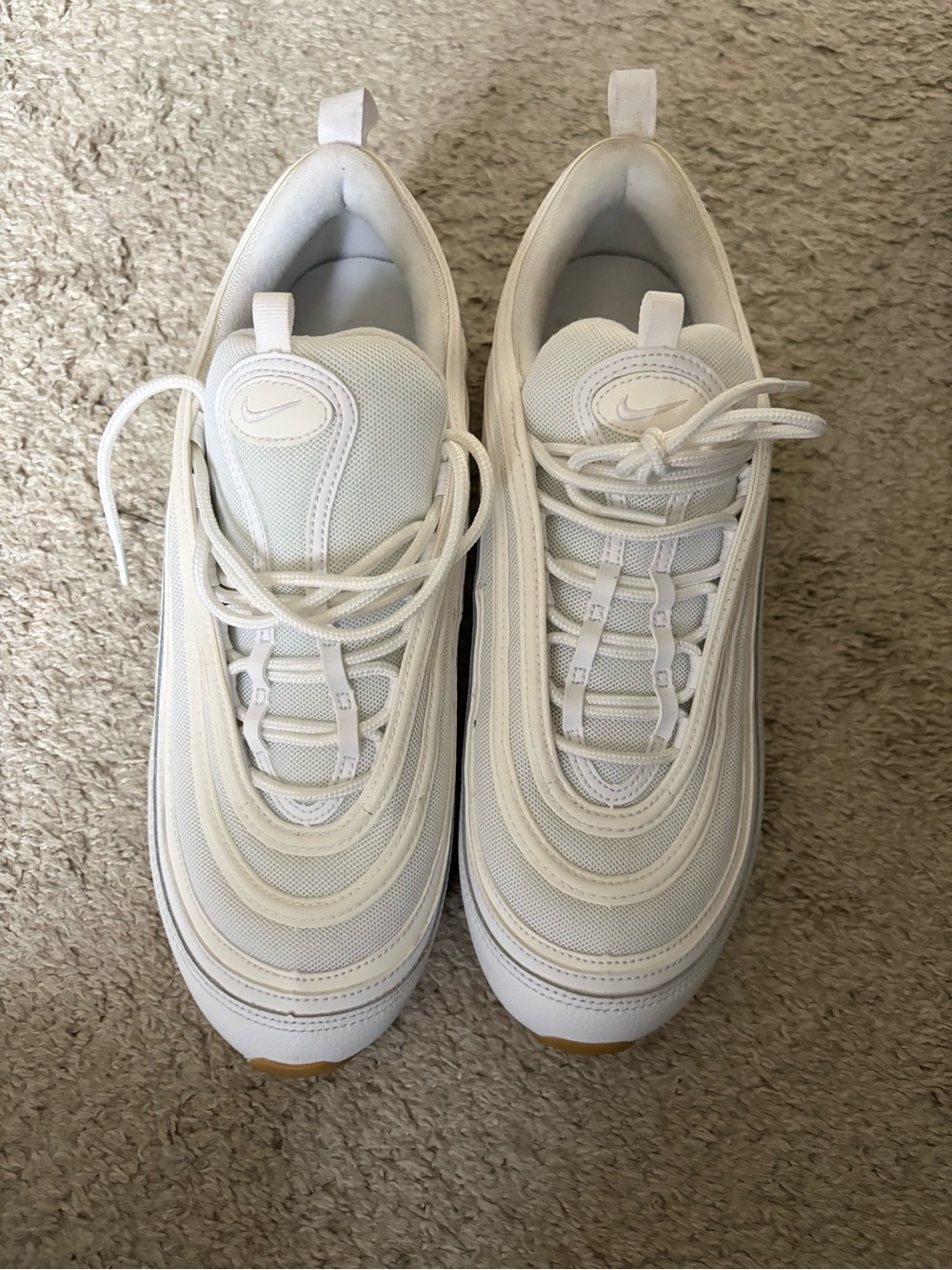 Airmax 97 White Layered Mesh and Leather Low-Top Sneakers with Gum Tip